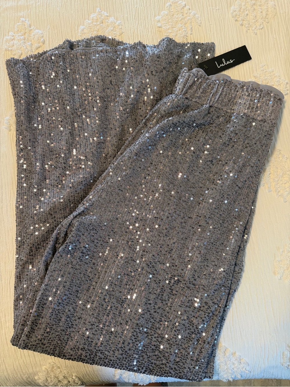 Lulu's Silver Sequin Skirt with Ruffled Waist